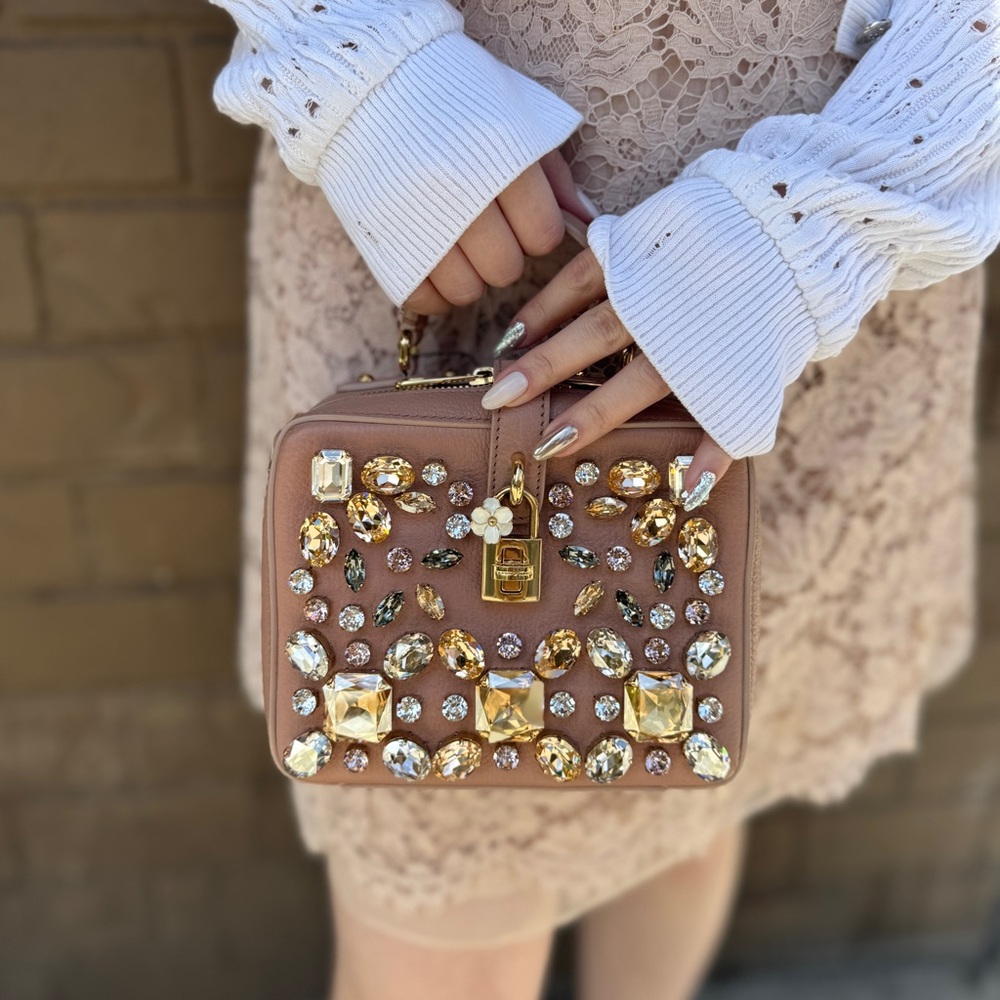 D&G Grained Calfskin Dauphine Crystal Embellished Box Bag